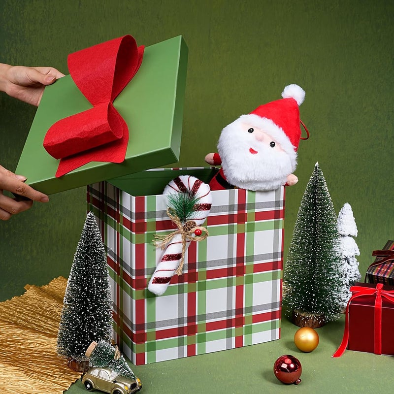 LaRibbons Large Christmas Gift Boxes with Lids,10x10x10 Inches Plaid Design Folding Square Gift Boxes for Christmas Decorative,Xmas,Present,Storage,Red and Green - Image 3